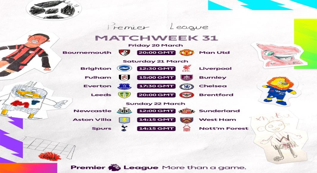 EPL MATCHWEEK 31 FIXTURES