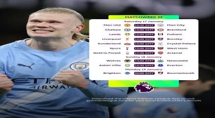Matchweek 22 fixtures